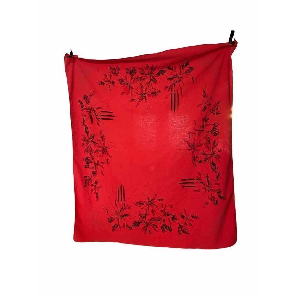 Vintage California Handprints red and black Christmas poinsettia and candle cott